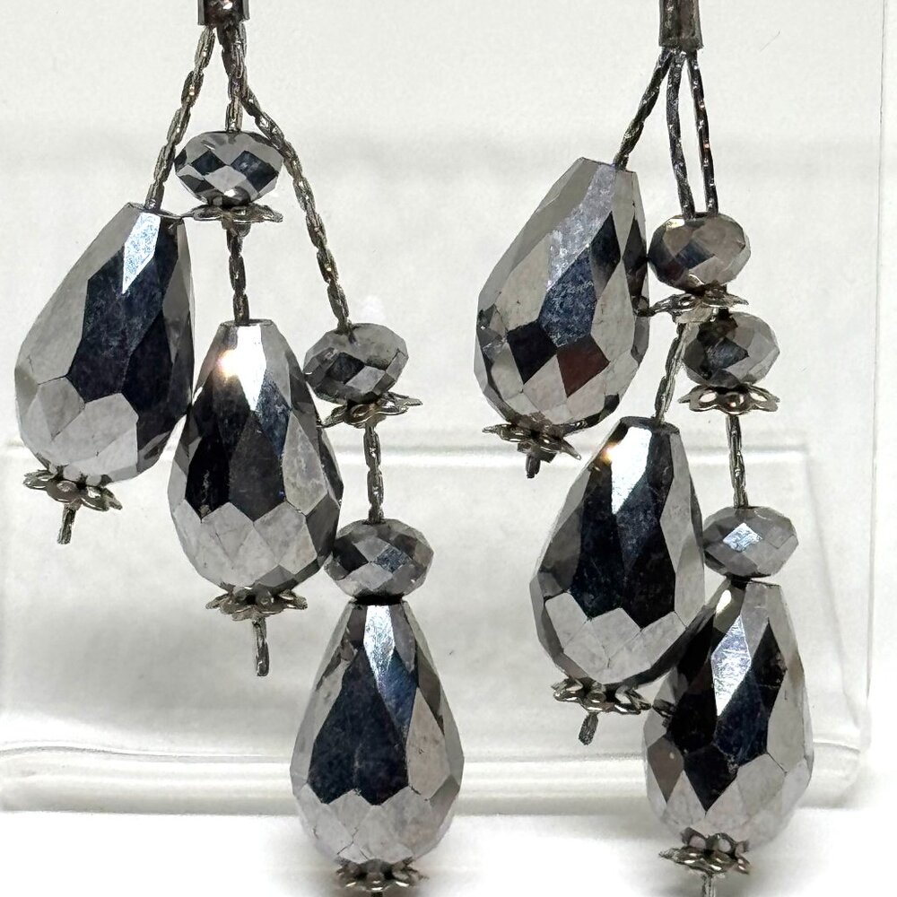 Hematite briolette teardrop bead earrings, great condition